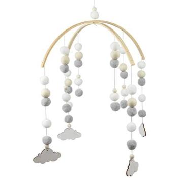 Campana de Viento TellaLuna INS con Bolas de Pelo para Cunas - Decoración Infantil de Madera Nórdica