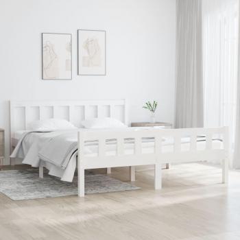 Cama de madera maciza blanca 140x190 cm con estructura robusta, diseño moderno, fácil montaje y acabado en pintura ecológica