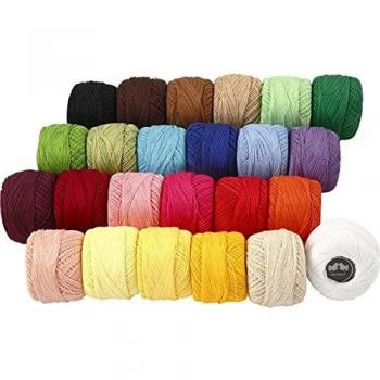 Hilo de Algodón Mercerizado, Colores Asortidos, 20 gr, Set de 24 Bobinas