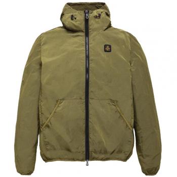 RefrigiWear Ultralight Green Nylon Jacket for Men - Size S with Adjustable Hood and Windproof Cuffs
