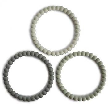 Lote de 3 pulseras mordedor cuentas MUSHIE - Verde Té/Cool Gray/Salt Marino, anillo de dentición para bebés, silicona sin BPA, accesorios para niños pequeños