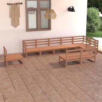 Conjunto de Muebles de Jardín 9 Piezas Marrón Miel Madera Maciza de Pino