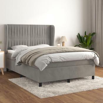 Cama box spring blanda con colchón de terciopelo gris claro 140x190 cm