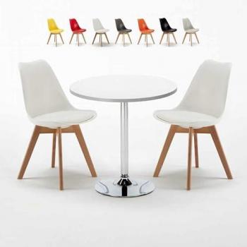 Mesa Redonda Blanca con 2 Sillas de Colores Estilo Nórdico para Interior - Long Island