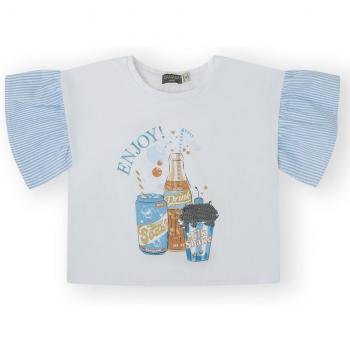 Camiseta de niña crop con volante de popelín