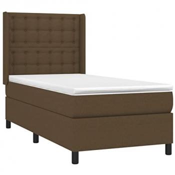 Cama box spring colchón y luces LED tela marrón oscuro 90x200cm vidaXL