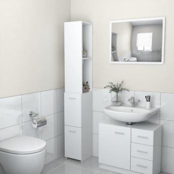 Mueble de baño blanco 26,5x25x170 cm madera multicapa, Armario de cuarto de baño aglomerado blanco 25x25x170 cm, Día y Noche Armario de baño madera contrachapada blanco