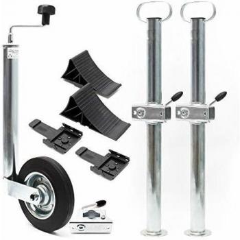 Set de Apoyo para Remolques y Caravanas 10 Unidades con Rueda de Soporte y Abrazadera, Capacidad 362 kg