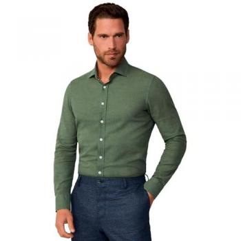 Camisa de hombre verde Etemine de algodón, manga larga, corte tailored fit