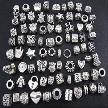 Abalorios estilo Pandora, plata envejecida, 40 unidades