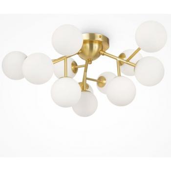 Plafón de techo Maytoni Dallas, 12 luces, dorado/blanco, moderna lámpara con forma de globo y pantalla de coñac, tipo de bombilla G9
