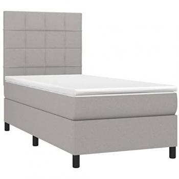 Cama Box Spring con Colchón y Luces LED, Tela Gris Claro, 90x190 cm