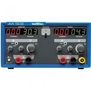 Fuente de Alimentación de Laboratorio Metrix AX 502A, Regulable 0-30 V/DC, 0-2.5 A, 2 Salidas