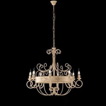 Araña de luces rústica Bonetti Illumina - Hierro lacado marfil con decoración decape, 8 luces E14