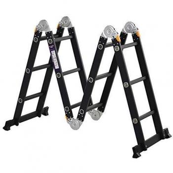 DURHAND Escalera Multiusos Plegable Escalón Caballete 5 en 1 Portátil con 2 Placas de Plataforma Pie Antideslizante 6 Interruptores Bisagra Aluminio 150 kg 70x61x11 cm Negro