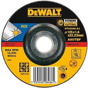 Dewalt DT43346-XJ - Disco abrasivo para cortar acero inoxidable, concavo, 125x1.6x22 mm, 1 unidad