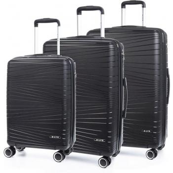 DAM Juego de 3 maletas Trolley de PP resistente a la rotura con cerradura TSA numérica, 4 ruedas dobles giratorias 360°, dimensiones: 49x29x76 cm