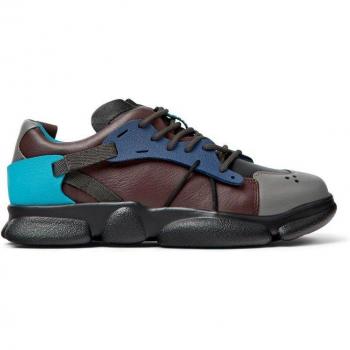 CAMPER Twins Women's Sneakers in Burgundy/Grey/Black - Size 41 (EU) / 10 (US) - Smooth Leather/Cotton Fabric