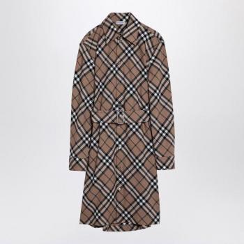 Burberry Women's Belted Shirtdress in Beige, Size 6, Color C1202, Check Print Shirt Dress