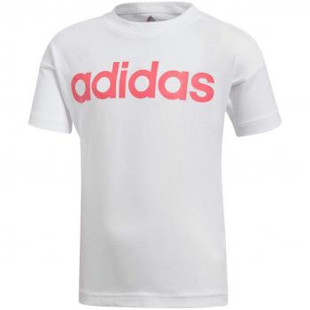 Adidas Linear Manga Corta Camiseta para niños, otoño/Invierno, Infantil, Color White/Super Pink/Super Pink, tamaño 110