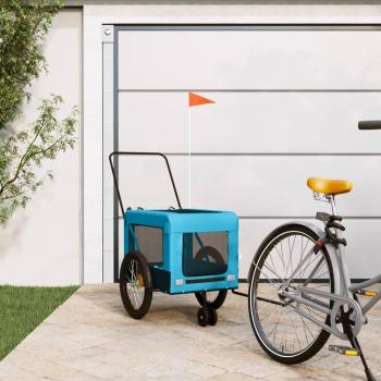 Remolque para mascotas de bicicleta, construido en hierro y tela Oxford, color azul y negro