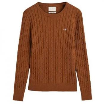 Jersey de Cuello Redondo Gant para Mujer en Algodón Elástico Marrón Slim Fit (M)