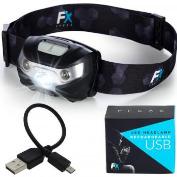 Linterna Frontal LED Cabeza - 5 Modos - Faro Cómodo para Niños y Adultos y Mejor Equipo para Correr Camping, la Caza y la Noche de Uso - USB Recargable Faro LED - Lámpara Impermeable Super Brillante - Potente, Comodo Linterna de Haz Solar - 2 Años de 