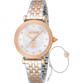 Just Cavalli Women's Stainless Steel Analog Watch - Gray Dial, Rose Gold Accents, Model JC1L266M0065