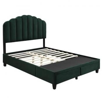 Cama 140 x 190 cm con cajones de terciopelo verde pino - Modelo ILISIO