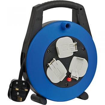 Brennenstuhl Vario Line 3-way socket cable box with 5m H05VV-F 3G1.5, 13A, black/blue color, light duty extension reel with 3 outlets