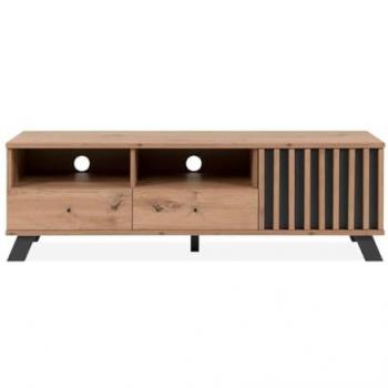 Mueble TV MEDAN 138 cm con 1 puerta, 2 cajones y 2 estantes en roble artesanal y antracita