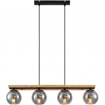 Lámpara colgante moderna Lindby Enrique, 4 luces, gris humo, cristal y madera, regulable