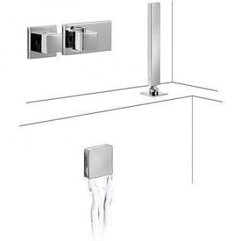 Tres griferia kit de banera termostatico empotrado blocksystem con cierre y regulacion de caudal 2vias cuerpo empotrado termostatico incluido desague banera y valvula de llenado cuadrada cascada con rebosadero 13453440 sifon pvc banera 13463460 20725207