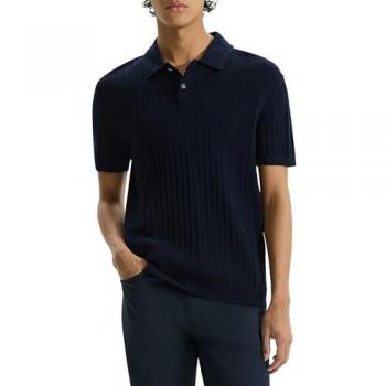 Theory Men's Short Sleeve Knitted Cable Polo - Baltic Blue - Size XL