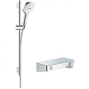 Hansgrohe 27026400 Raindance Select E Set de Ducha con termostato y Barra 65 cm, Blanco/Cromo, 0,65 m