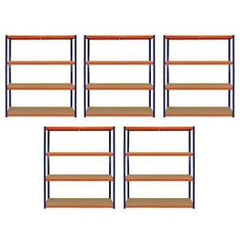 Monster Racking - 5 Estanterías S-Rax de Acero Sin Tornillos Azules y Naranjas 150cm x 50cm x 180cm