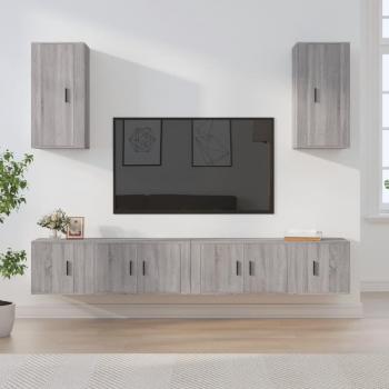 Set de muebles para TV 6 piezas madera contrachapada gris Sonoma
