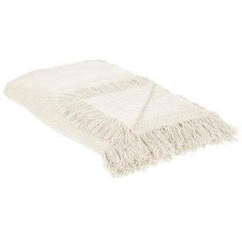 Colcha decorativa de algodón con borlas 200 x 220 cm color blanco crema Yerbent