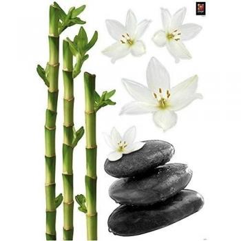 Plage Decoración Mural Adhesiva con Diseño Zen Bambús Orquídeas, Vinilo, Multicolor, 48x68 cm