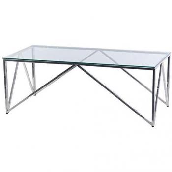 Mesa Centro Inox Plateada con Cristal 120x60x45cm