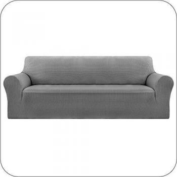 UMI. by Amazon Funda Sofa Suave Elastica de Color Liso 4 Plazas Gris Claro
