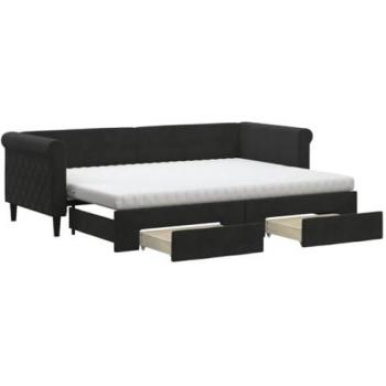 Sofá cama nido con cajones terciopelo negro 80x200 cm