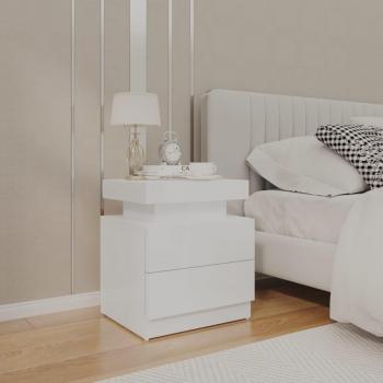 Mesita de Noche Blanca Pulida 45x35x52 cm Madera Multicapa Aglomerado Blanco Brillante