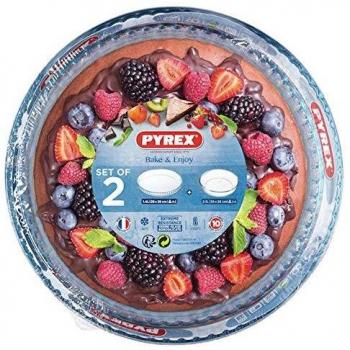 Pyrex Bake&Enjoy Set de 2 Moldes para Tartas de Vidrio de Borosilicato Transparente Ø 28 cm