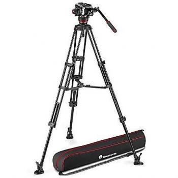 Manfrotto - Kit de video con trípode de aluminio Twin y rótula 504X, cabezal de bola, estabilizador central, altura media