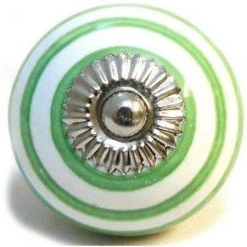 Pushka Home - Pomo de cerámica para puerta de armario, diseño vintage, color blanco y verde a rayas Se vende por unidad. Mango de rayas color verde y blanco de 40 mm. Se adapta a puertas de hasta 27 mm de grosor. Tirador puerta retro para decorar tus mu