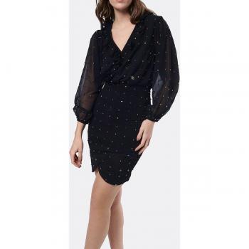 Vestido corto negro de gasa con volantes y diseño cruzado de Cuplé