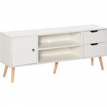 Mueble Bajo De TV Sybil HOMCOM con Estantes Abiertos Blanco 44x120x28 cm.
