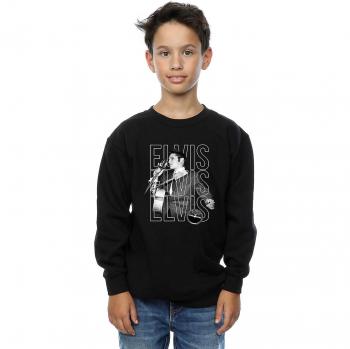 Sudadera de retrato negra para niños Elvis con triple logo, talla 12-13 años