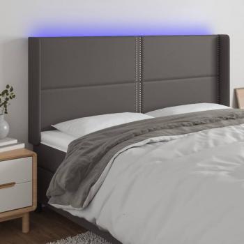 Cabecero Led Cuero Sintético Gris 203x16x118/128 cm